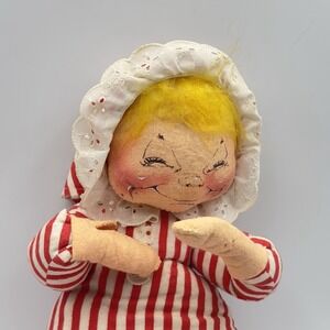 Annalee 1965 VTG Girl Doll Lollipop Kid Red White Striped Pajama Blonde Hair 20"